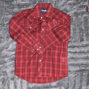 NWT Boys Wrangler Long Sleeve Authentic Western Shirt M 7-8 Pearl Buttons Red/Bk